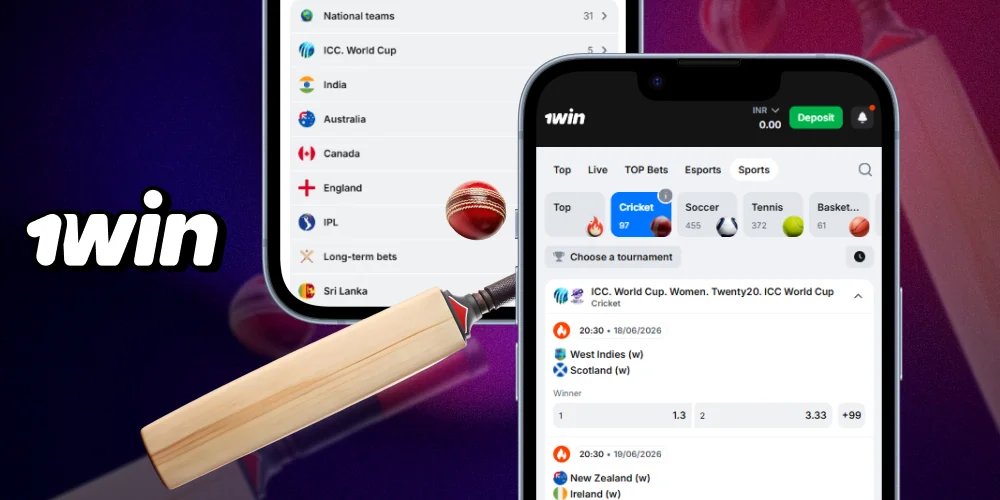 Cricket is one of the most popular sports in India for betting at 1win