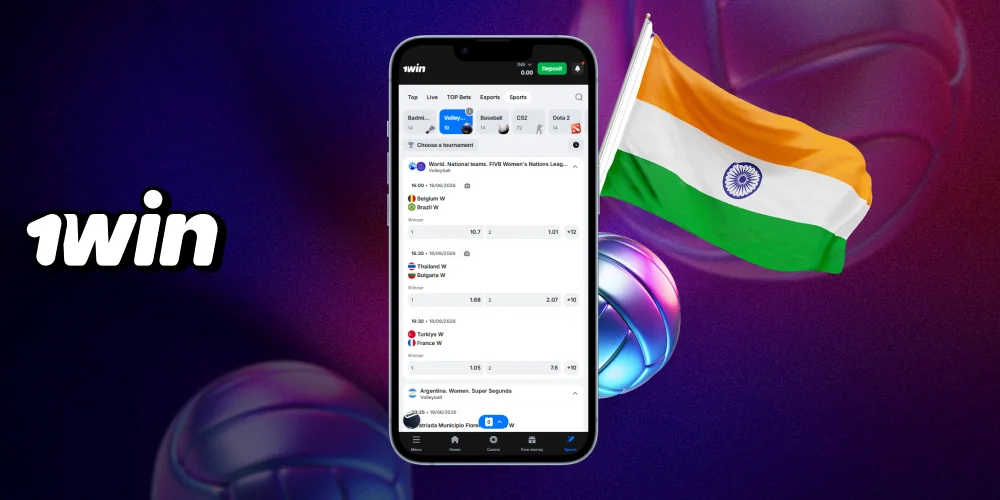 Place volleyball bets at 1win in India