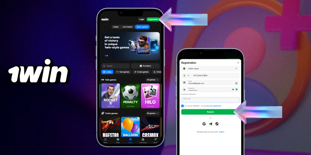Indian players can register through the 1win mobile app